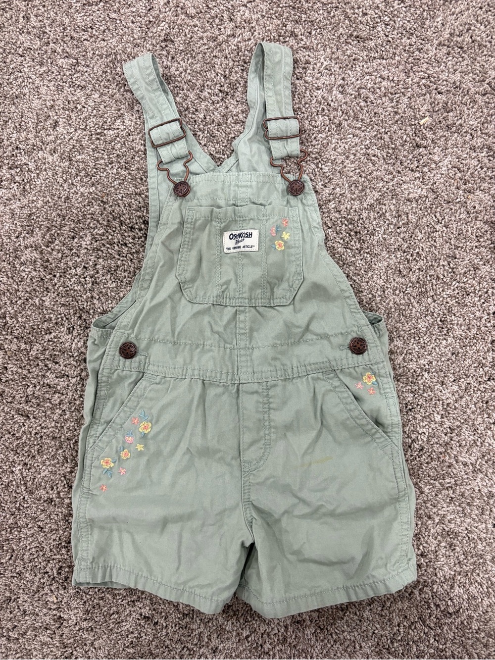 Carter's Sage Green Floral Embroidered Short Overalls